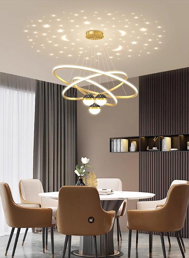 ERENYEA Gold 3-ring Chandelier With Remote Control In Living Room, 3-ball Dimmable Chandelier With Mapping Lighting LED Chandelier In Dining Room - Image 3