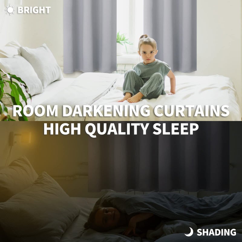 BGment Rod Pocket Blackout Curtains for Bedroom - Thermal Insulated Room Darkening Curtain for Living Room  52 x 54 Inch  2 Panels  Light Grey - Image 2