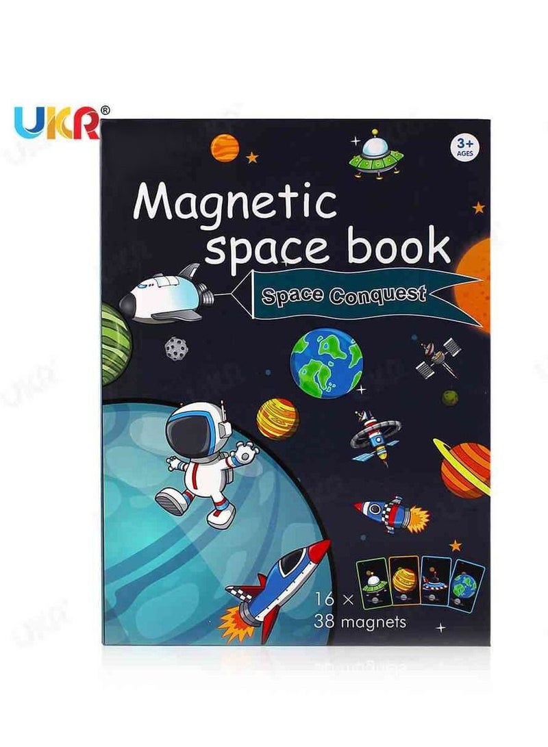 UKR Boy's Magnetic Book Shape Aerospace Puzzles Game – Engaging Educational Toy for Kids Age 3+ | Fun Learning Activity for Shape Recognition & Space Exploration | Interactive Puzzle for Toddlers & Preschoolers | STEM Learning Toy for Kids | Space-Themed Magnetic Puzzle for Early Education - Image 2
