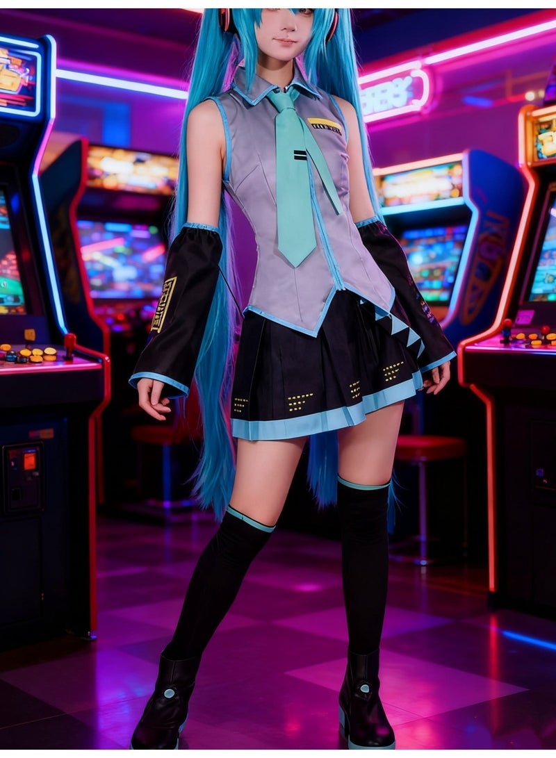 6 Piece Set Anime Hatsune Miku Dress Anime Cosplay Halloween Costume JK Sailor Dress Uniform Full Set For Women - Image 1