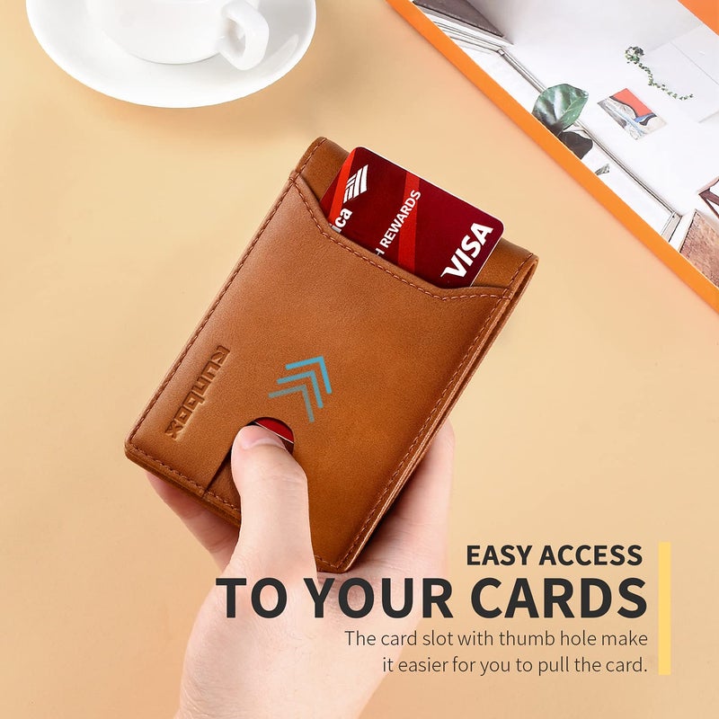 RUNBOX محفظة RUNBOX النحيفة للرجال جلد مزدوج مع حجب RFID مع علبة هدايا بني - Image 4