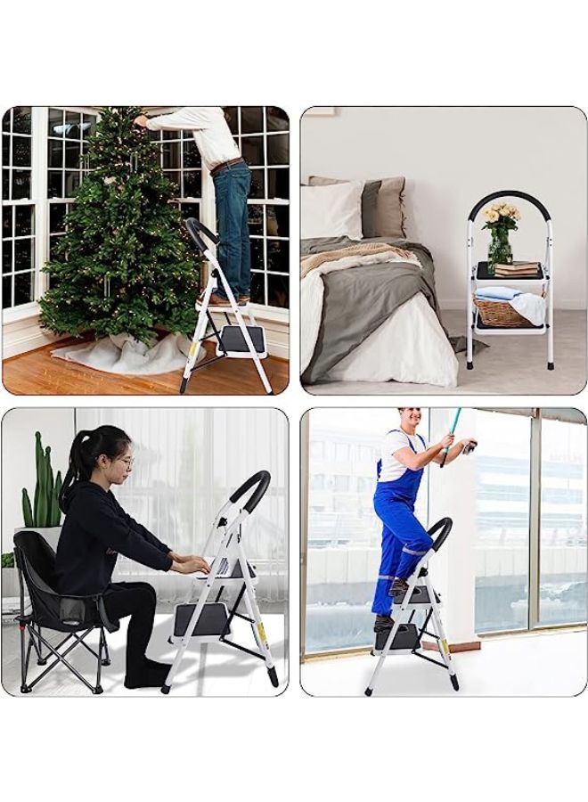 2 Step Ladder Stool, Folding Step Stool with Rubber Wide Anti-Slip Pedal Sturdy Steel Ladder for Household, Kitchen and Office Hold Up to 330lbs Silver - Image 5