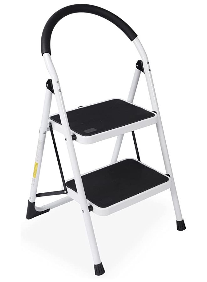 2 Step Ladder Stool, Folding Step Stool with Rubber Wide Anti-Slip Pedal Sturdy Steel Ladder for Household, Kitchen and Office Hold Up to 330lbs Silver - Image 2