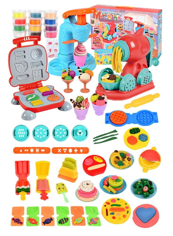 Forthcan 3 in 1 Color Dough Set Kitchen Creations with Ice Cream/Noodle/Hamburger Maker Machine, Arts Crafts Play Food Toys Tools Kit - Image 1
