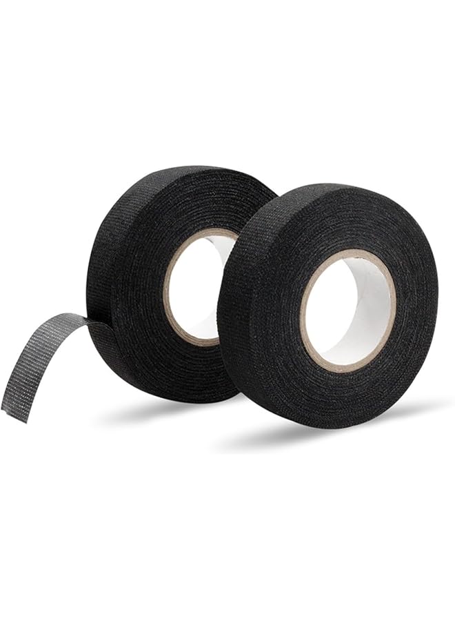 PROMASS promass 2 Rolls Automotive Wire Harness Tape,15 Meter Electrical Insulation Black Self-Adhesive Fabric Noise Reduction Wrap Cord Cloth, High Temp Wiring Loom Protect Fix Cable  - Image 1