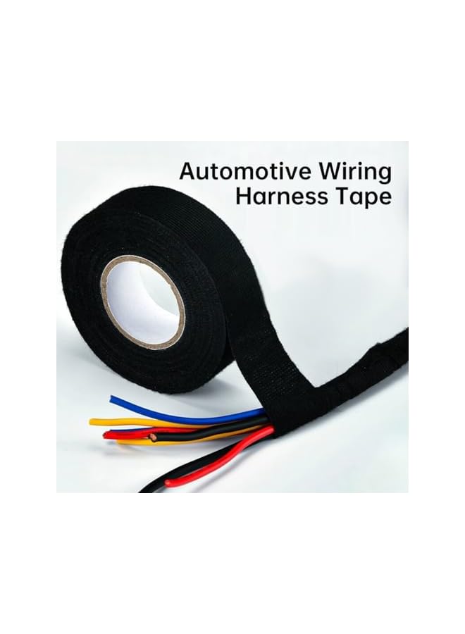 PROMASS promass 2 Rolls Automotive Wire Harness Tape,15 Meter Electrical Insulation Black Self-Adhesive Fabric Noise Reduction Wrap Cord Cloth, High Temp Wiring Loom Protect Fix Cable  - Image 2