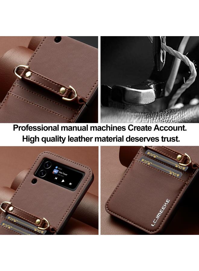 LC.IMEEKE Case For Samsung Galaxy Z Flip3 5G L1 Series Frosted Fine Texture PU Phone Case with Lanyard - Image 3