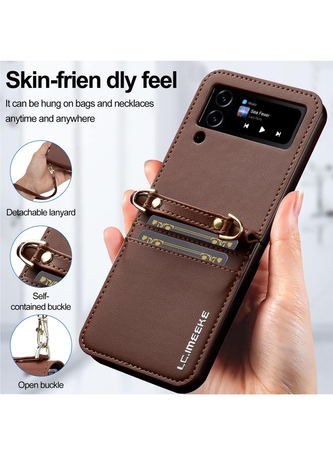 LC.IMEEKE Case For Samsung Galaxy Z Flip3 5G L1 Series Frosted Fine Texture PU Phone Case with Lanyard - Image 2