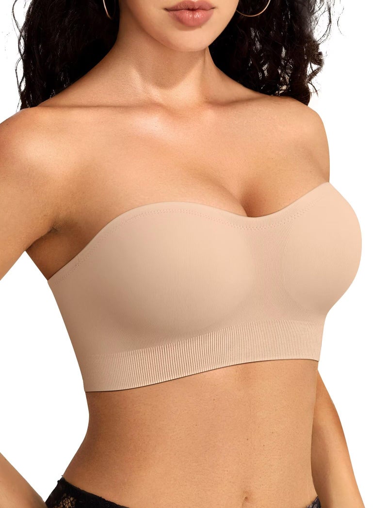 Vertvie Strapless Bras for Women Non-Slip Push Up Wireless Bandeau Bra Seamless Comfort Padded Tube Top Supportive Bralette(Nude,Small,Plain Jersey) - Image 1