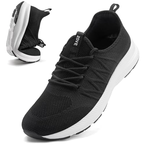 ZOVE Wide Toe Box Shoes for Men Extra Wide Width Sneakers Non-Slip Ultra Light Wide Tennis Running Shoes Breathable Casual Walking Sneakers Diabetes Workout Gym Jogging 8826 Black White 44 - Image 1