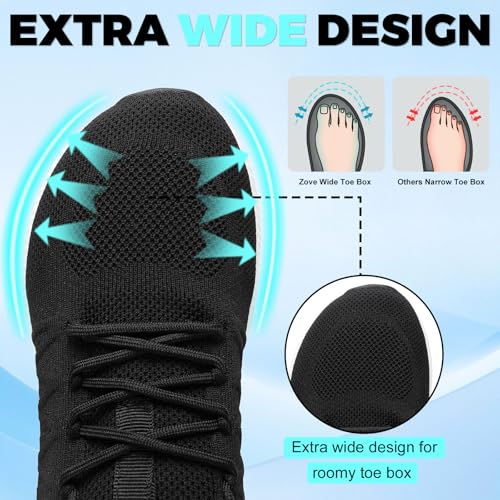 ZOVE Wide Toe Box Shoes for Men Extra Wide Width Sneakers Non-Slip Ultra Light Wide Tennis Running Shoes Breathable Casual Walking Sneakers Diabetes Workout Gym Jogging 8826 Black White 44 - Image 3