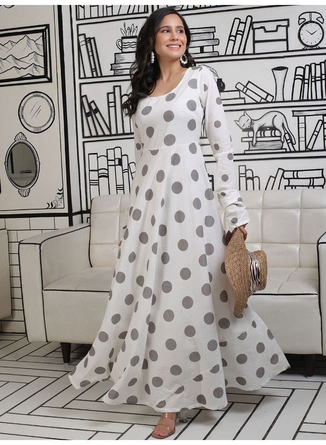 أبيض ورمادي منقط ماكسي واسع