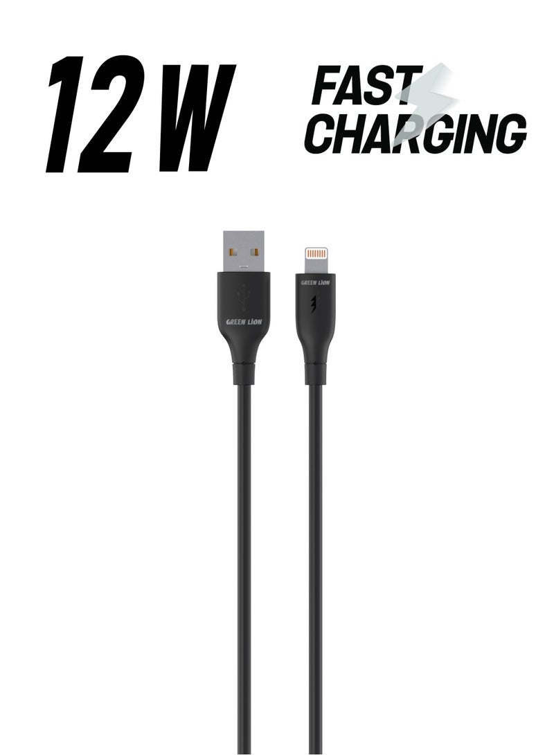 GREEN LION USB-A to Lightning PVC Cable / 30cm Cable Length / High Transfer Speed / 12W Power Charging / Secure & Safe / Wide Compatible / Charge & Sync / 10,000 Bends Life Span - Black - Image 1