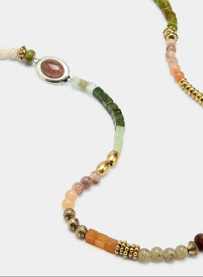 بارفوا عقد طويل مع خرز من الحجر والراتنج