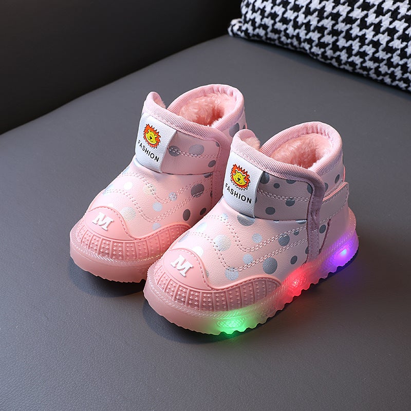 Light Up Snow Boots For Women 1-6 Years Old And 3 Boys Fleece-Lined And Thickeneded Cotton Shoes For Toddlers Flashing Shoes Baby Soft Sole Toddler Shoes Trbottomy - Image 5