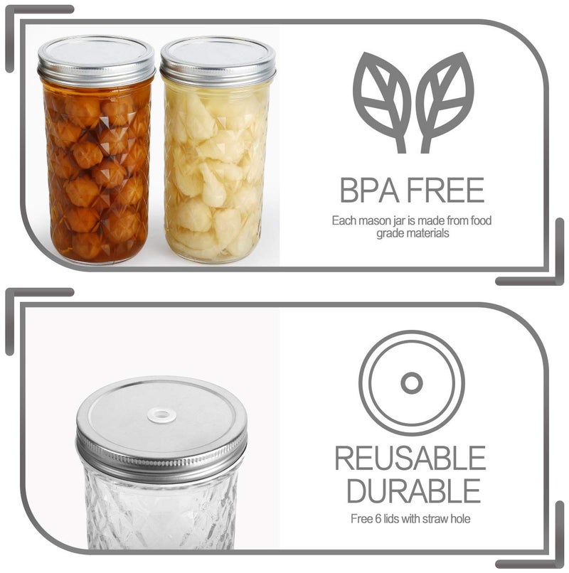 VERONES Wide Mouth Mason Jars 22 oz, 22 OZ Mason Jars Canning Jars Jelly Jars With Wide Mouth Lids, Ideal for Jam, Honey, Wedding Favors, Shower Favors, 6 PACK,EXTRA 6 Lids with Straw Hole - Image 4
