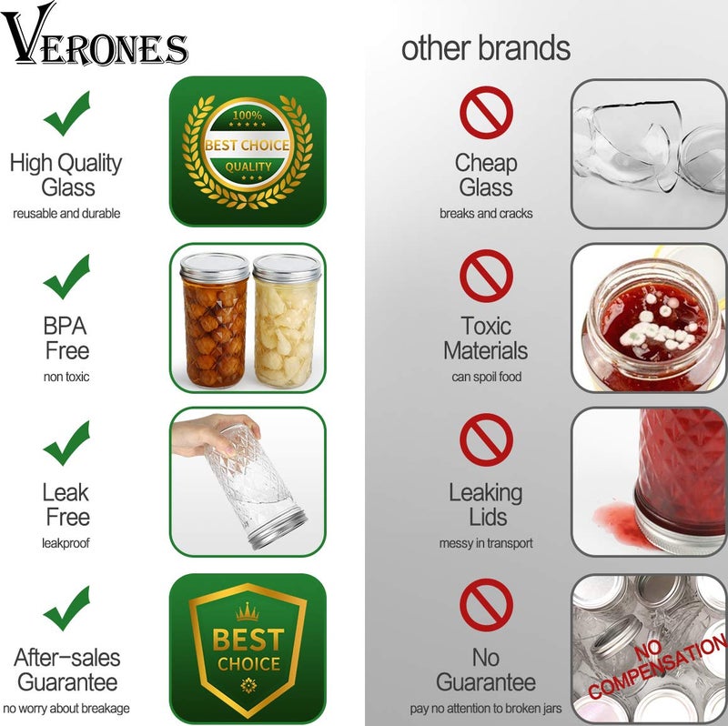 VERONES Wide Mouth Mason Jars 22 oz, 22 OZ Mason Jars Canning Jars Jelly Jars With Wide Mouth Lids, Ideal for Jam, Honey, Wedding Favors, Shower Favors, 6 PACK,EXTRA 6 Lids with Straw Hole - Image 5