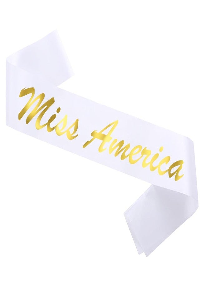 GDTO8820 Miss America Sash White Satin Sash with Gold Glitter Letters, Satin sash white, Princess, Beauty Queen, Homecoming, Winner, Mayor, - Image 1