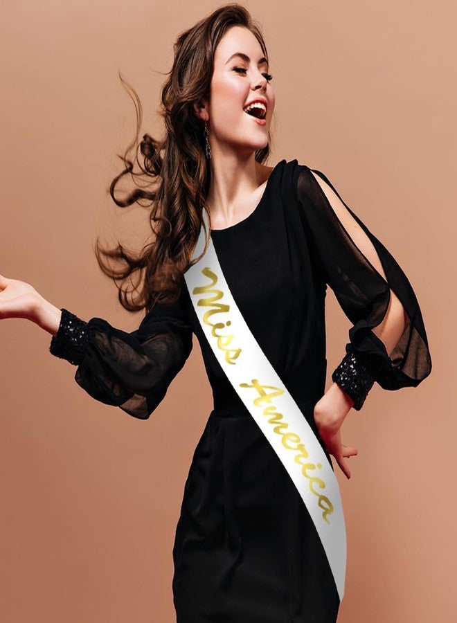 GDTO8820 Miss America Sash White Satin Sash with Gold Glitter Letters, Satin sash white, Princess, Beauty Queen, Homecoming, Winner, Mayor, - Image 2