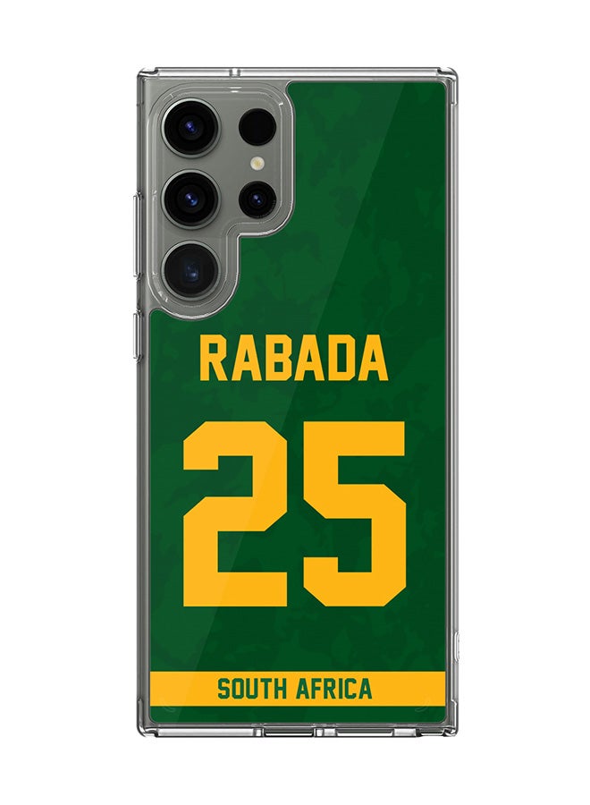 Stylizedd Classic Clear Case for Samsung Galaxy S24 Ultra , Hybrid Soft  Thin Transparent Cover - Team South Africa Kagiso Rabada, Jersey No 25 - Image 1