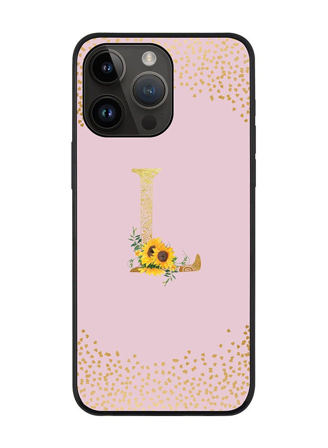 Stylizedd Rugged Black edge case for Apple iPhone 14 Pro Max Slim fit Soft Case Flexible Rubber Edges Anti Drop TPU Gel Thin Cover - Custom Monogram Initial Letter Floral Pattern Alphabet - L (Pink ) - Image 1