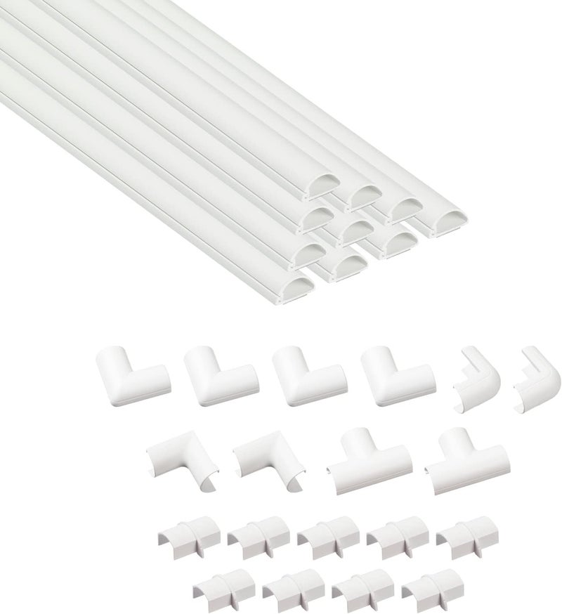 D-Line Half Round Cord Hider, Patented Cable Cover, Hide TV Wall Mount Wires, Raceway for Cords, Decorative Wire Covers, Paintable, Adhesive Cable Concealer, 10x 0.78in W x 0.39in H x 15.7in L, White - Image 1