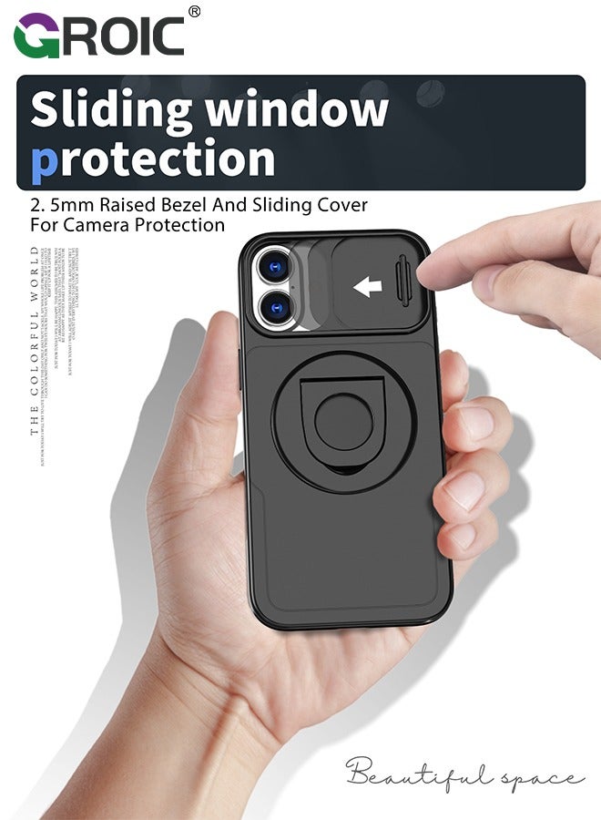 GROIC Black iPhone 16 Plus Case with Slide Camera Cover & Kickstand, Drop Protection, Rugged Hard Back & Silicone Edge Wallet Phone Case - Image 2