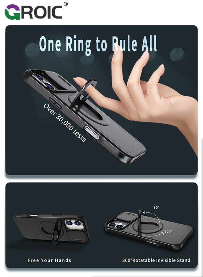 GROIC Black iPhone 16 Plus Case with Slide Camera Cover & Kickstand, Drop Protection, Rugged Hard Back & Silicone Edge Wallet Phone Case - Image 5