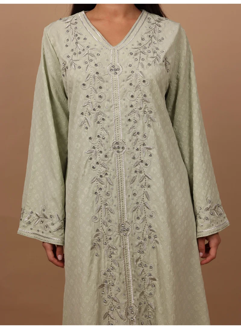 IKKXA IKKXA Crystal Vine Embroidered Jalabiya IK6045 Green
