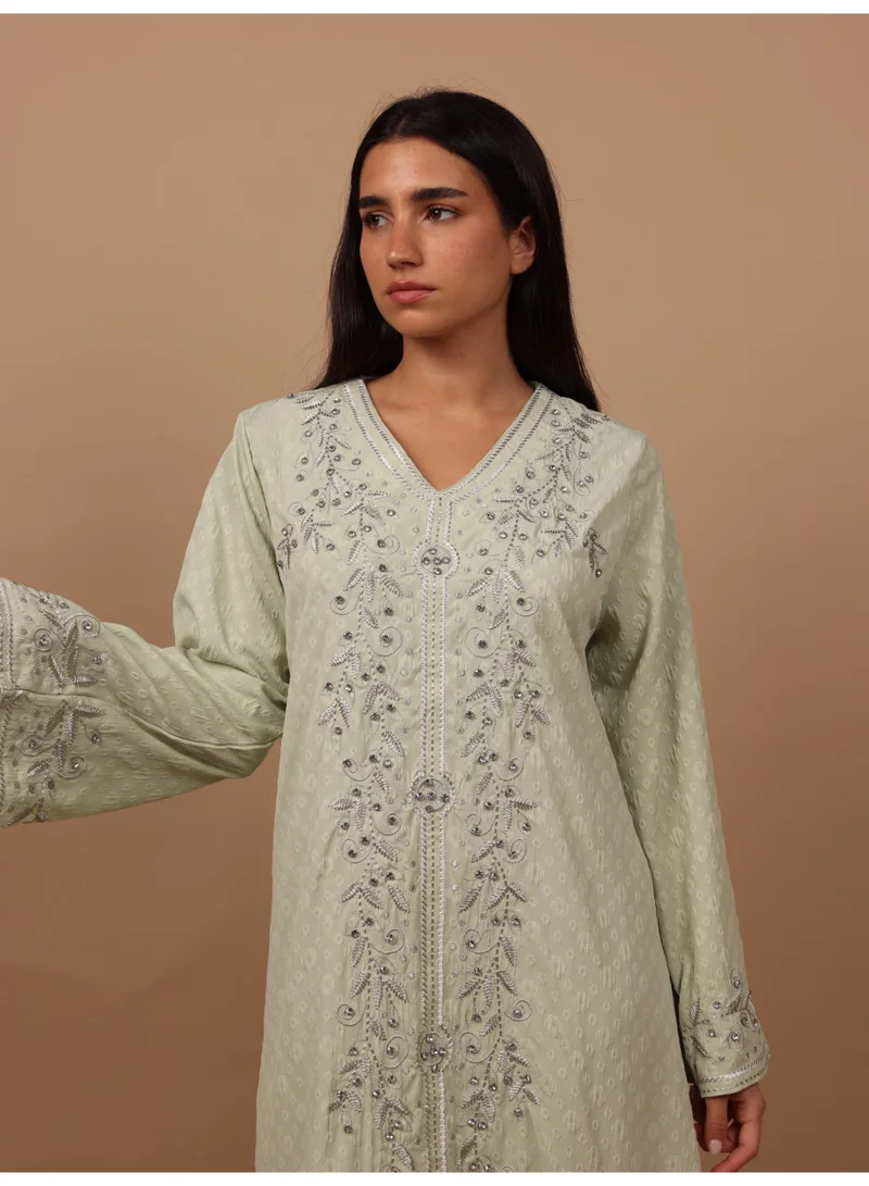 Ikkxa  IKKXA Crystal Vine Embroidered Jalabiya IK6045 Green for Women | Best Price UAE