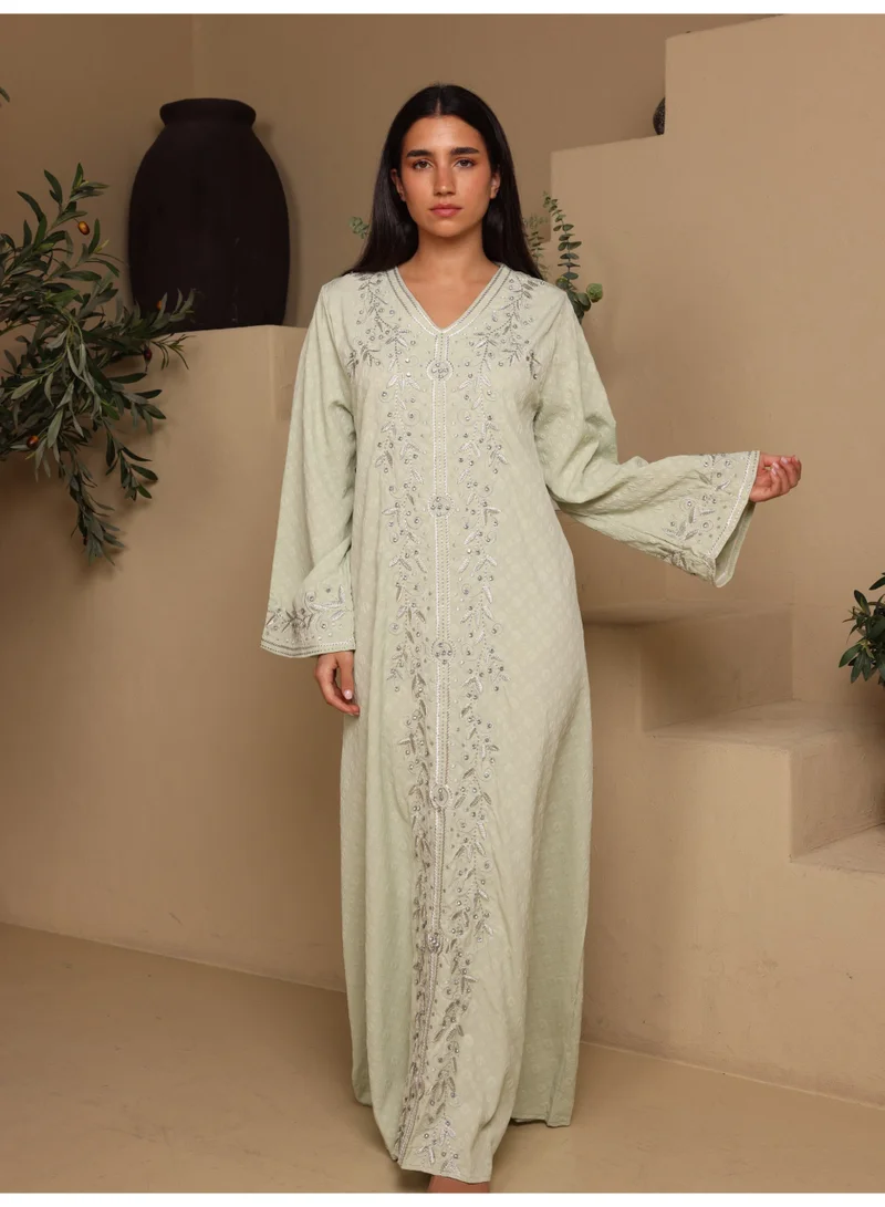 IKKXA IKKXA Crystal Vine Embroidered Jalabiya IK6045 Green