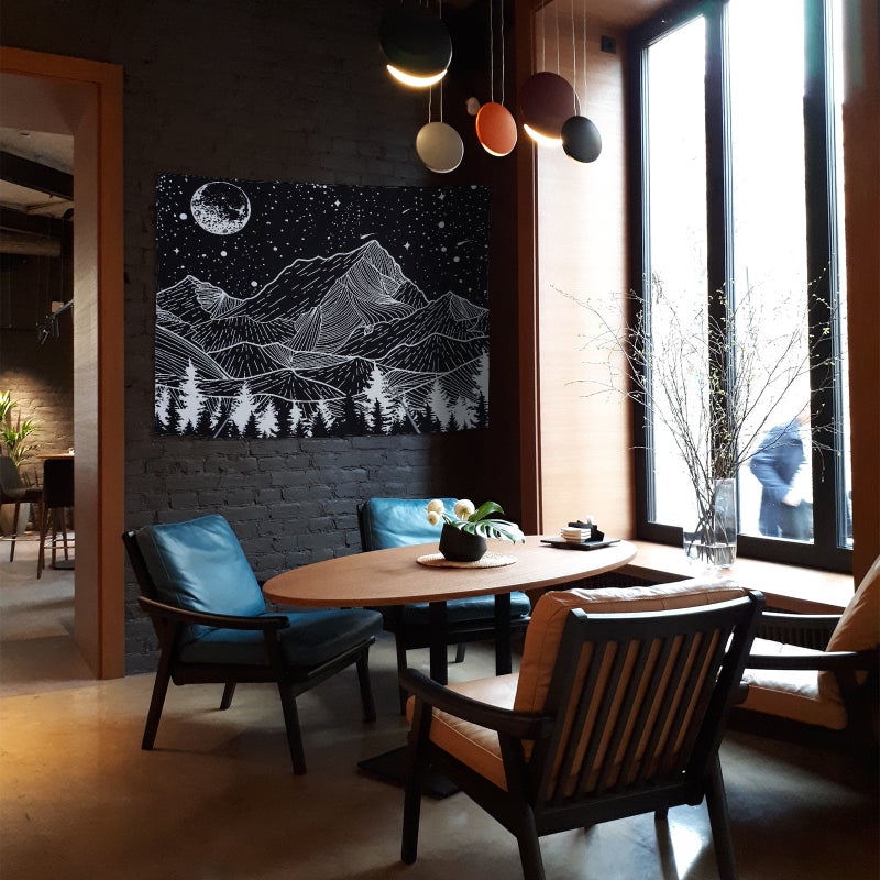 1Pc Digital Printed Black White Decorative Tapestry with Mountain Pattern Decor - Image 2