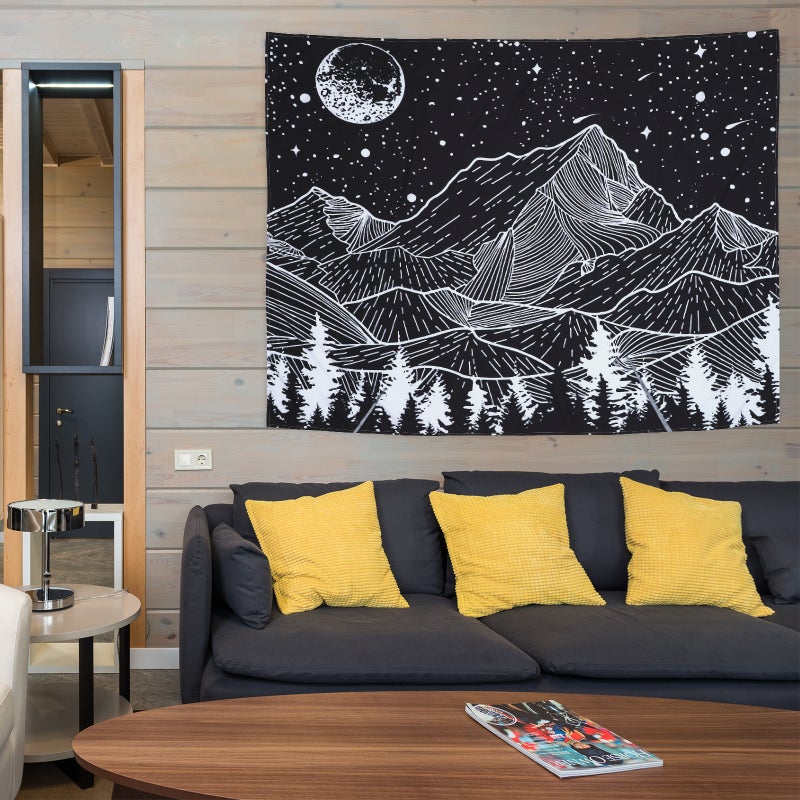 1Pc Digital Printed Black White Decorative Tapestry with Mountain Pattern Decor - Image 3