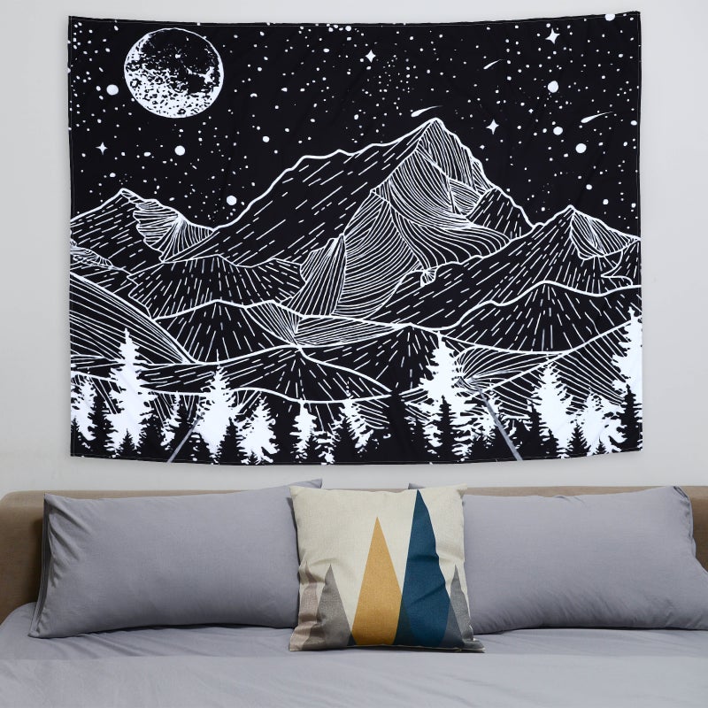 1Pc Digital Printed Black White Decorative Tapestry with Mountain Pattern Decor - Image 5