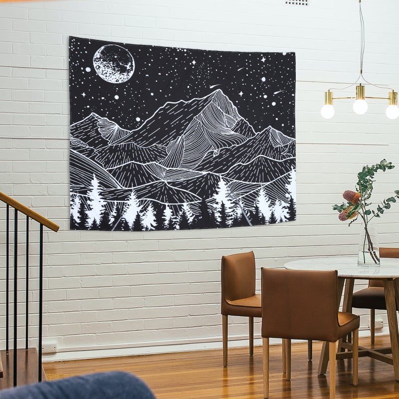 1Pc Digital Printed Black White Decorative Tapestry with Mountain Pattern Decor - Image 4