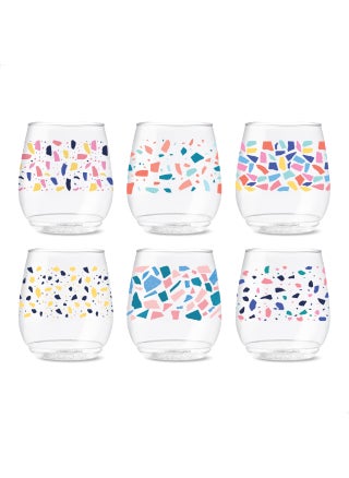 TOSSWARE POP 14oz Vino Colorful Terrazzo Series SET OF 6 Premium Quality Recyclable Unbreakable  Crystal Clear Plastic Printed Glasses 6 Count Pack of 1 - pzsku/Z5414E9C7AE83BA92F656Z/45/1750416917/a19993b2-9a72-4075-8872-fcc5774cbd37