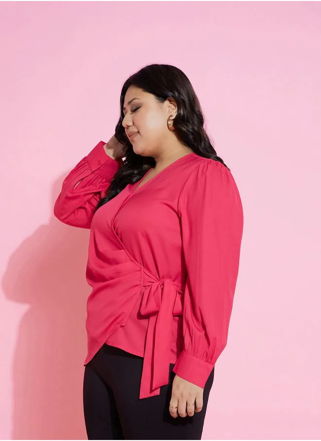 SASSAFRAS Side Knot Long Sleeve Peplum Top by Styli