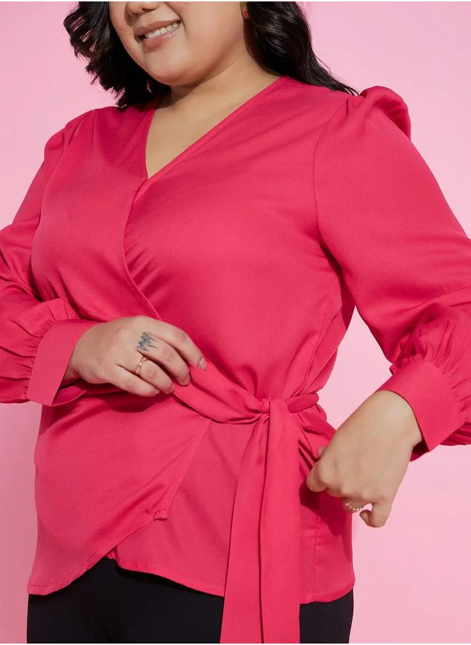 SASSAFRAS Side Knot Long Sleeve Peplum Top by Styli