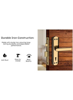 BVE Pacific MH108 Iron Handle Set 7 Inch with 3 Keys Brass Double Turn Lock for Door Bathroom Bedroom Living Room Black Gold Finish  - Image 2