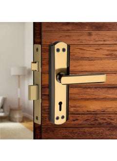 BVE Pacific MH108 Iron Handle Set 7 Inch with 3 Keys Brass Double Turn Lock for Door Bathroom Bedroom Living Room Black Gold Finish  - Image 1