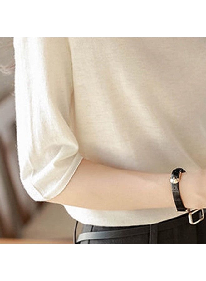 PLANDOO Autumn And Spring Stylish Base Layer, Fashionable And Chic Half-High Neck Five-Point Sleeve Knitted Top, Women'S Mid-Sleeve Innerwear - Image 4