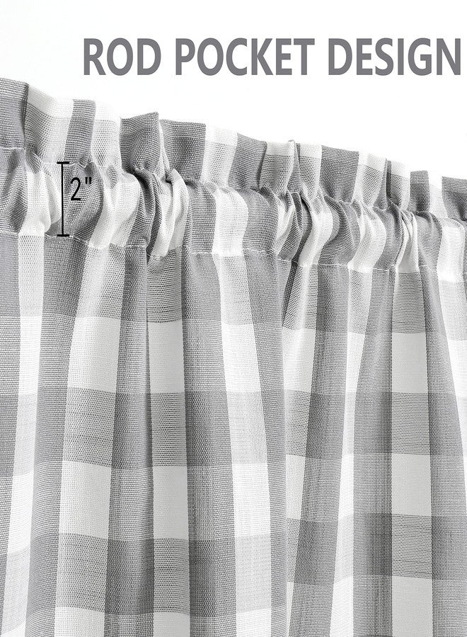 Bapawfish Grey Buffalo Plaid Cafe Curtain Farmhouse Tiers Kitchen Curtains 24 Inches Long, Gingham Check Rod Pocket Half Window Short Drapes for Kitchens Bathroom, 28" x 24", Silver/Gray, Set of 2 - Image 2