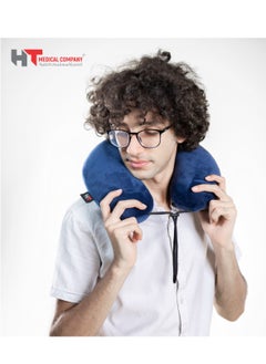 HT Medical travel neck made of memory foam, U-shaped circular neck for neck comfort during travel, dark blue color  - Image 4