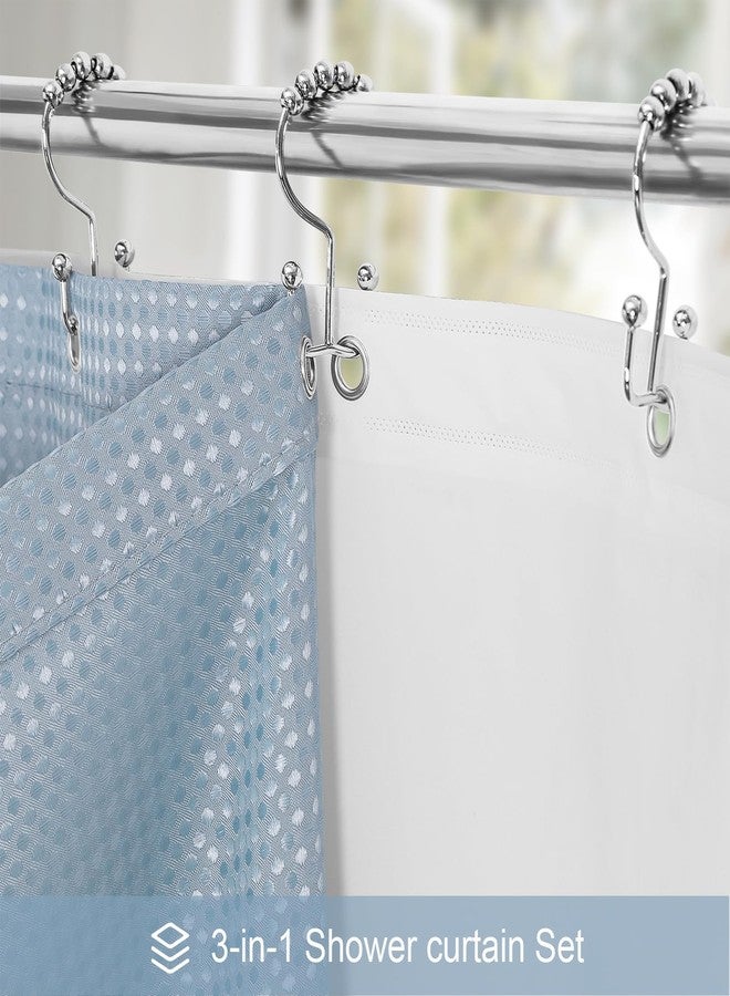 Craidlela 3 in 1 Shower Curtain Set, Fog Shower Curtain and PEVA Liner Set with 12 Stainless Steel Shower Curtain Hooks, Waterproof Fabric Shower Curtains for Bathroom, 72 W x 72 H - Image 2