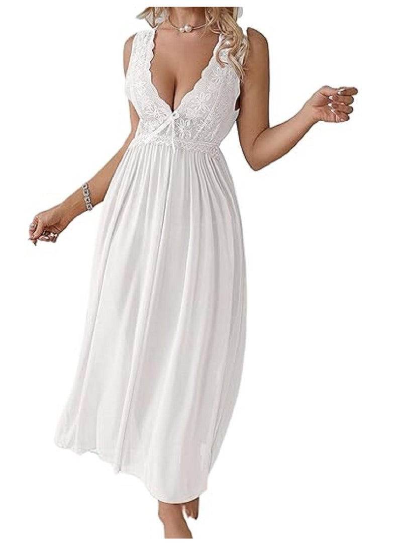 Ward Women's Nightgown Long Lace-Trimmed Sleeveless  with Chest Cutout  - Image 1