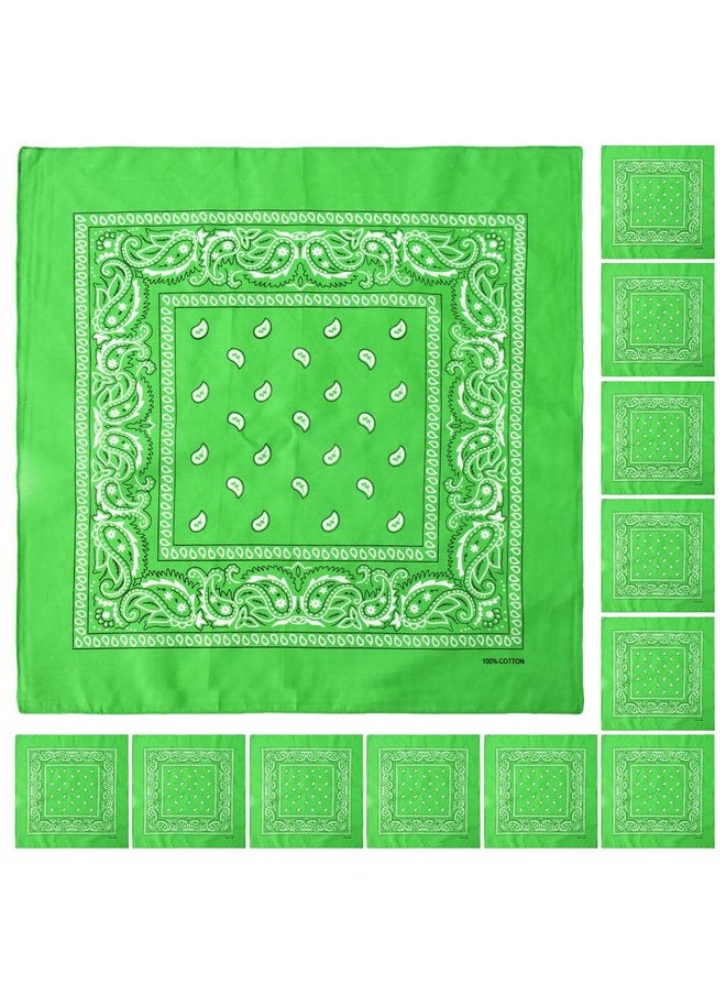Falari Falari 12 Pack Bandanas Multipurpose Cotton Novelty Paisley Bandana Headband for Cowboy Men Women 22 x 22 - Light Green  - Image 1