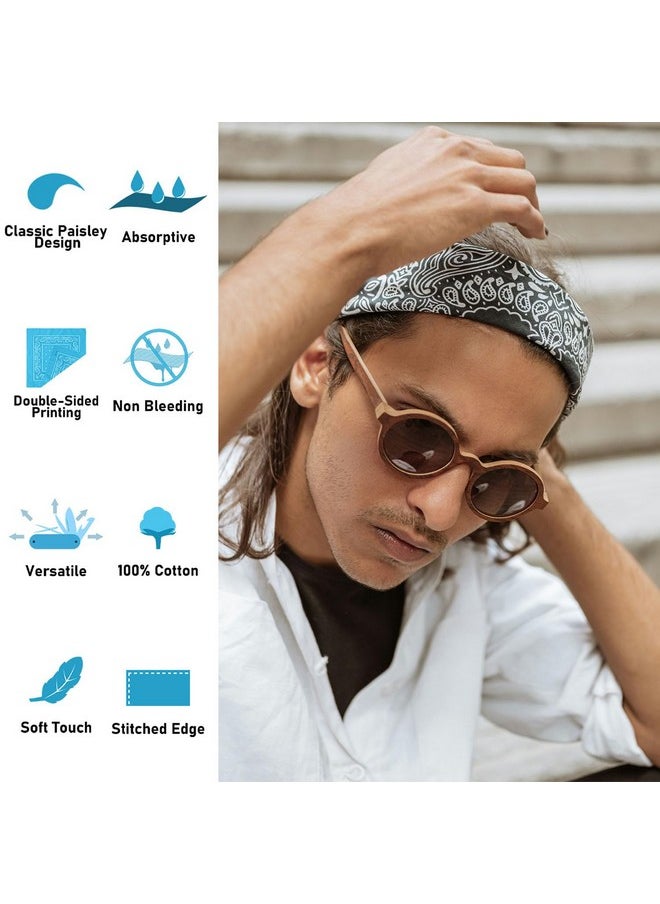Falari Falari 12 Pack Bandanas Multipurpose Cotton Novelty Paisley Bandana Headband for Cowboy Men Women 22 x 22 - Light Green  - Image 4
