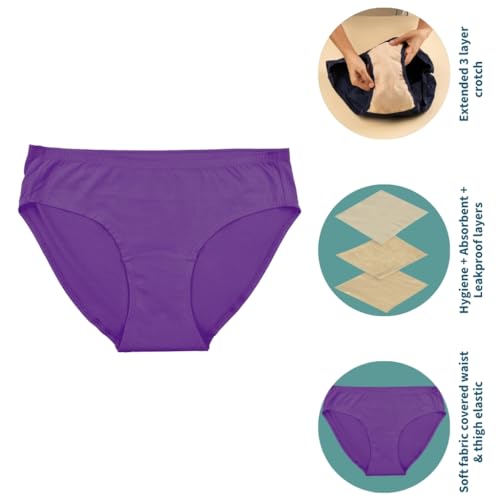 Pristine Life | Incontinence Panties | Wash & Reusable | Absorbs 25ml Of Leaks | Anti Bacterial, Hygienic & Leakproof | Comfy Cotton | Pack Of 1 | Magenta | L - Image 3
