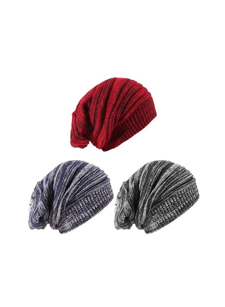 KASTWAVE Mens Slouchy Beanie Hats, Winter Hats for Men and Women, Men Women Knit Slouchy Beanie Hats Stretch Oversized Warm Winter Chunky Knit Caps 3 Pcs - Image 1