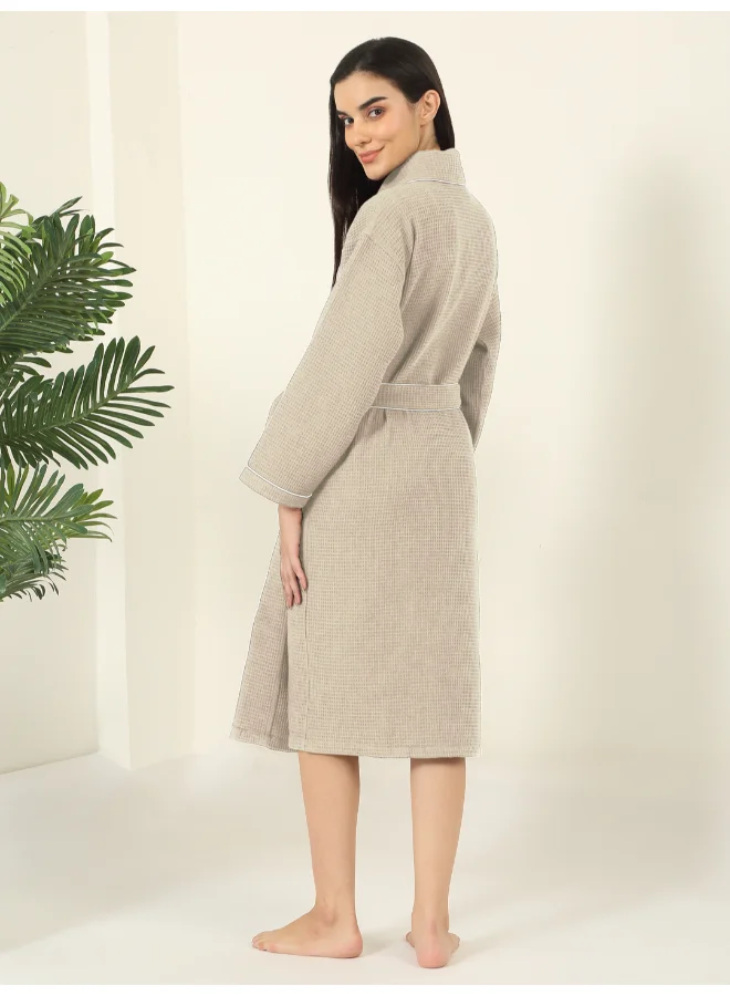 MULBERRY LIVING 100% Cotton -Waffle Lux Solid Bath Robe - Beige